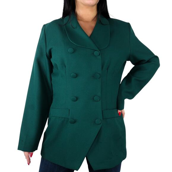 1980s Jennifer James Vintage Emerald Green Blazer Jacket Size 12 Large - Picture 3 of 11